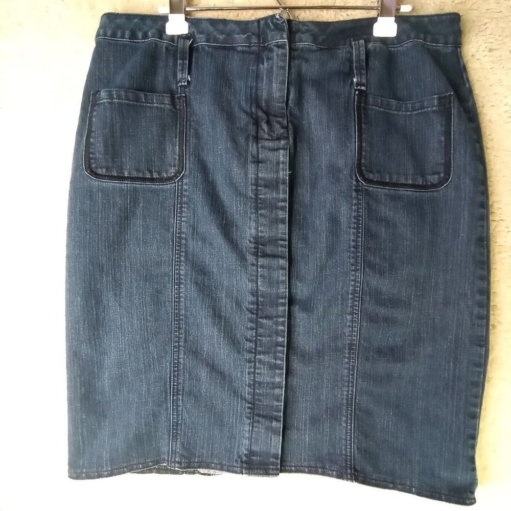 Venezia Women's Plus Sz 18 Blue Button & Zip Front Front Pocket Denim Jean Skirt